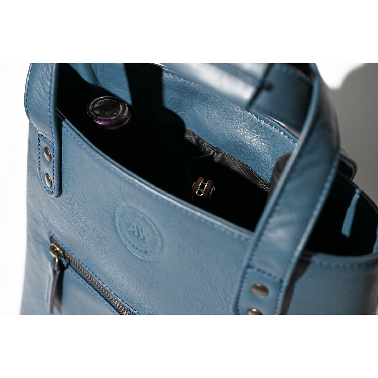 TWO WINE BOTTLE TOTE IN BLUE