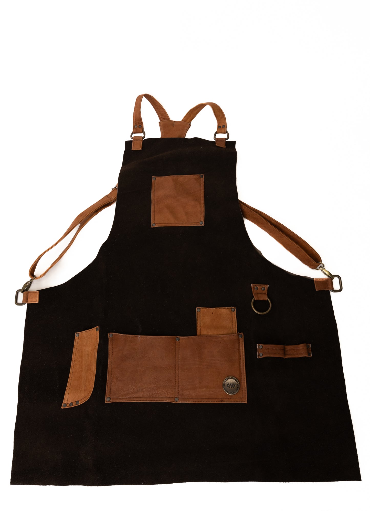 LEATHER APRON WITH POCKETS IN BLACK
