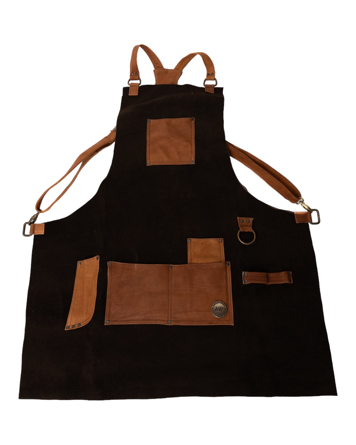 LEATHER APRON WITH POCKETS IN BROWN