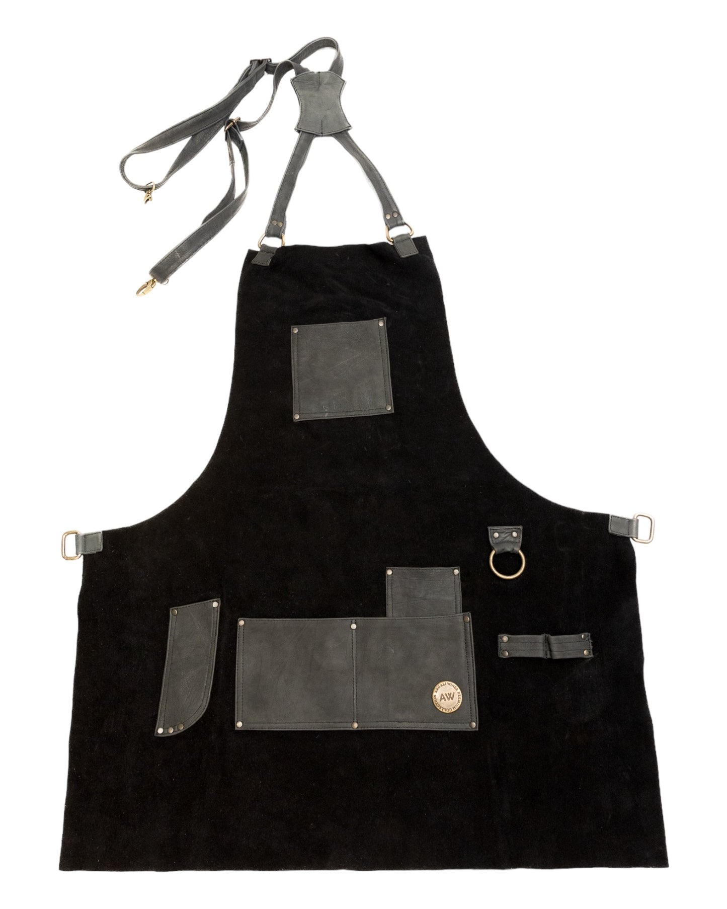 LEATHER APRON WITH POCKETS IN BROWN