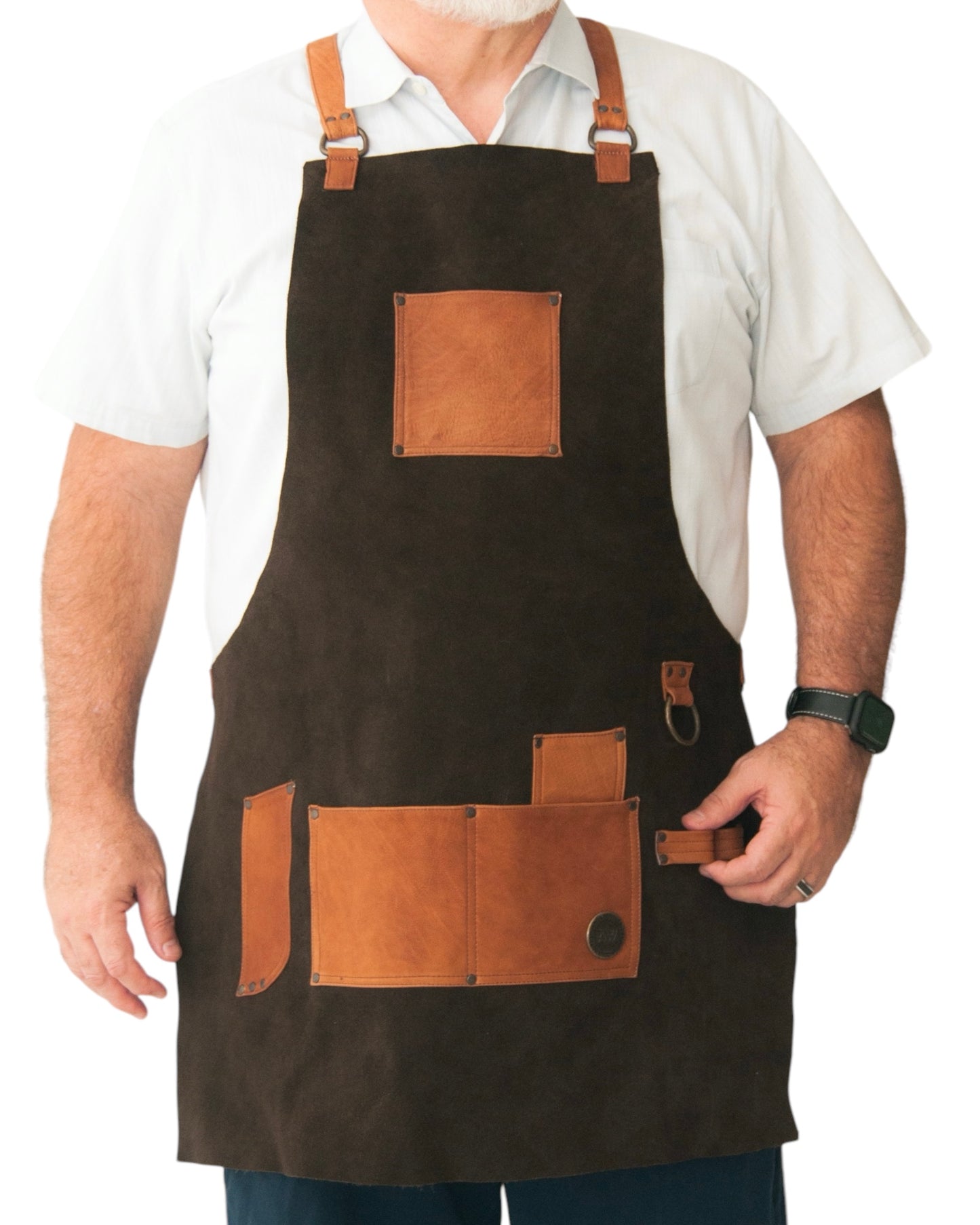 LEATHER APRON WITH POCKETS IN BROWN
