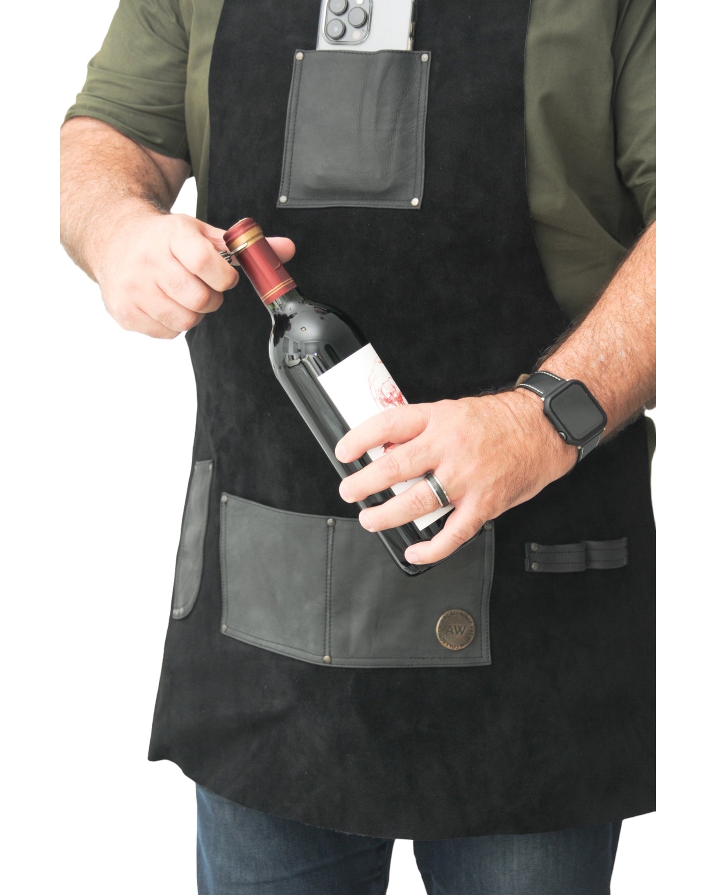 LEATHER APRON WITH POCKETS IN BROWN