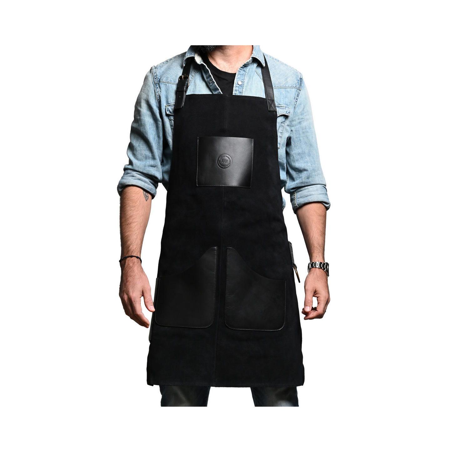 LEATHER APRON WITH POCKETS IN BROWN
