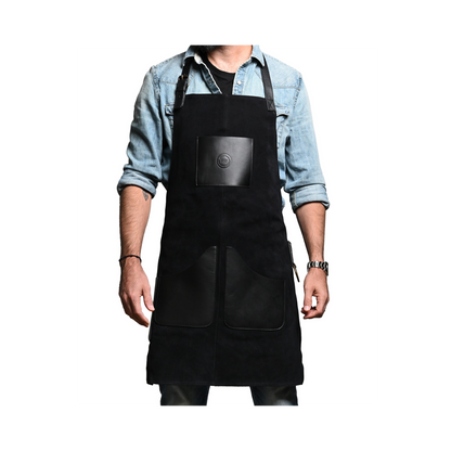 LEATHER APRON WITH POCKETS IN BROWN
