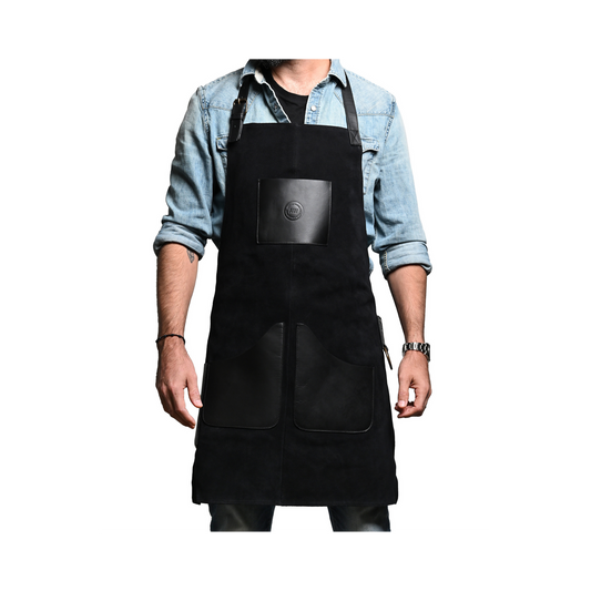 LEATHER APRON WITH POCKETS IN BLACK