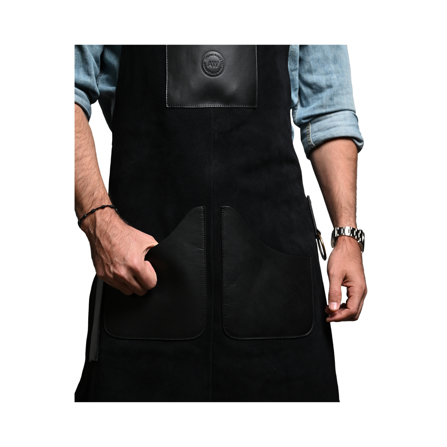 LEATHER APRON WITH POCKETS IN BLACK