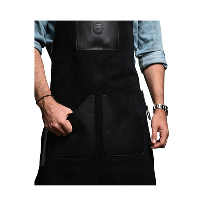 LEATHER APRON WITH POCKETS IN BLACK