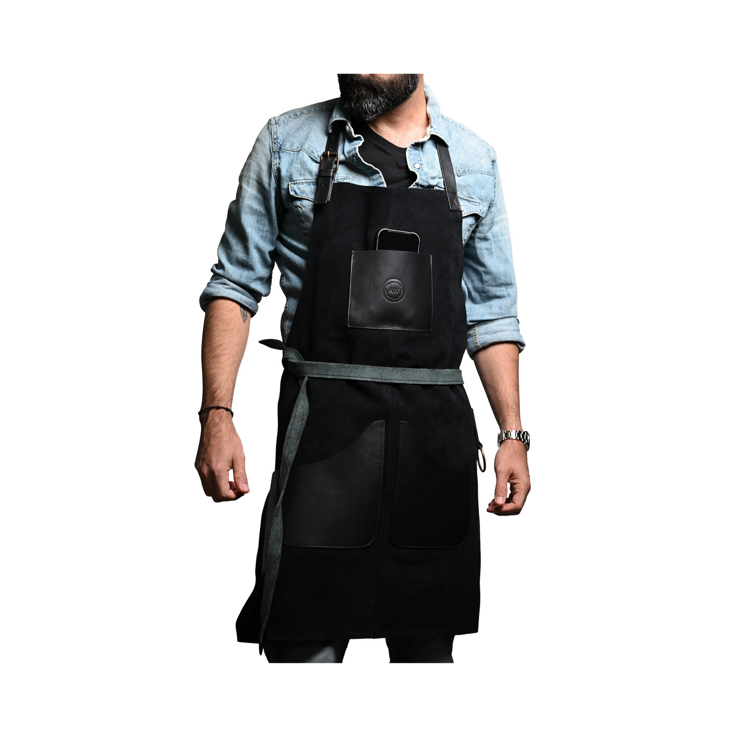 LEATHER APRON WITH POCKETS IN BROWN