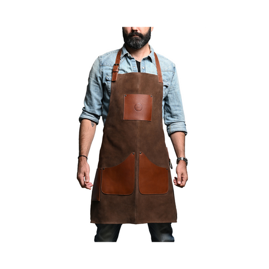 LEATHER APRON WITH POCKETS IN BROWN