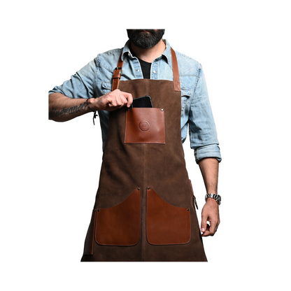 LEATHER APRON WITH POCKETS IN BROWN