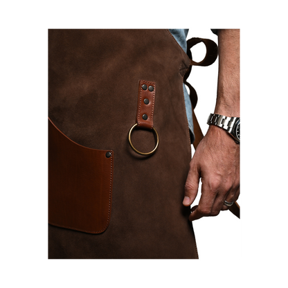LEATHER APRON WITH POCKETS IN BROWN