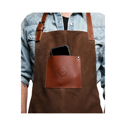 LEATHER APRON WITH POCKETS IN BROWN