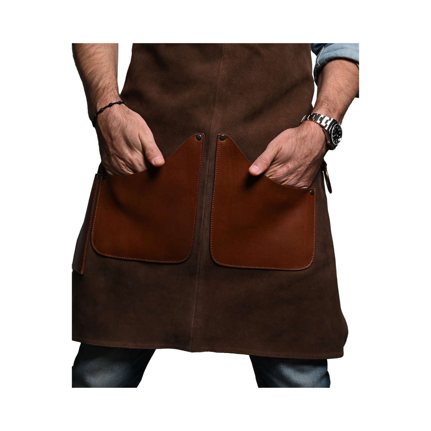 LEATHER APRON WITH POCKETS IN BROWN
