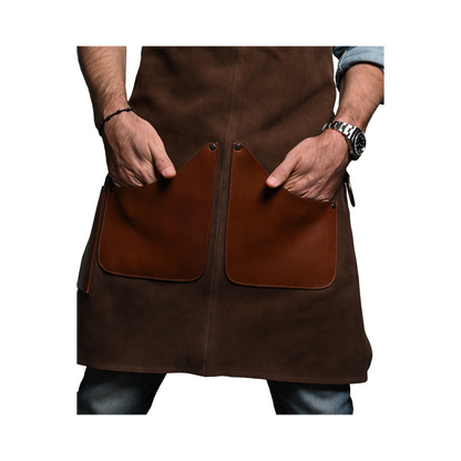 LEATHER APRON WITH POCKETS IN BROWN