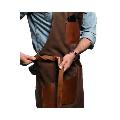 LEATHER APRON WITH POCKETS IN BROWN